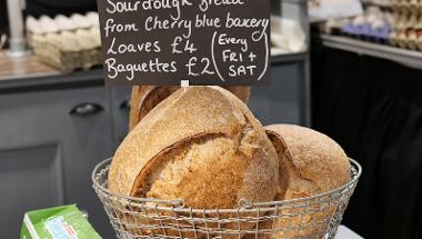 Sourdough bread in a basket.