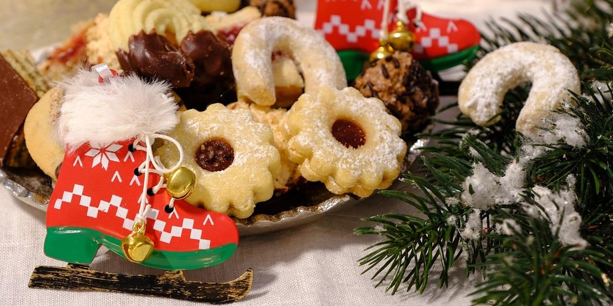 Pile of biscuits and festive decorations Pile of biscuits and festive decorations