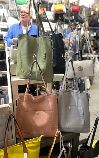 Brown and grey tote bags