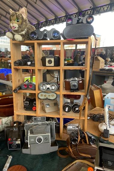 Close up of binoculars and cameras