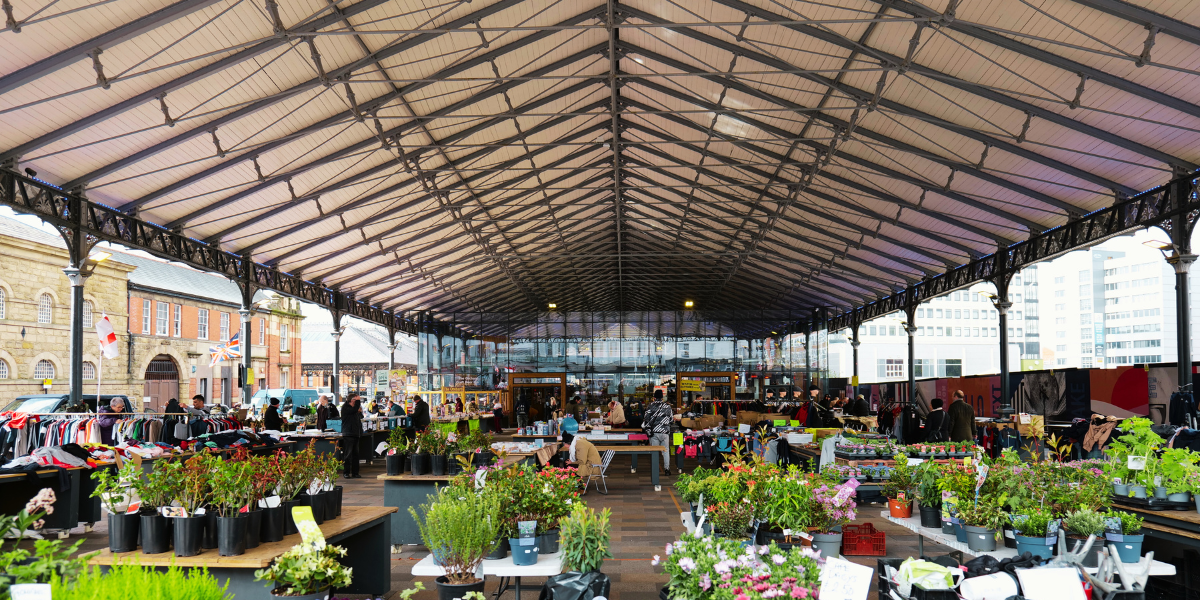 A view of Preston Markets' canopy from Lancaster Road