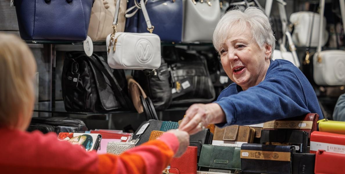 Sheridan's Bags and Bags trader serving customer